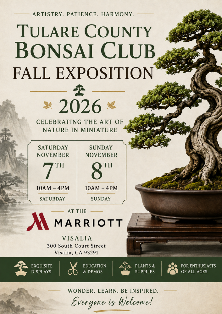 Flyer for the 2026 Tulare County Bonsai Club Fall Expo
